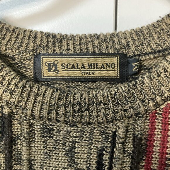 Scala Milano Italy Sweater Mens M Grandpa Academia Wool Blend Neutral - Picture 2 of 8